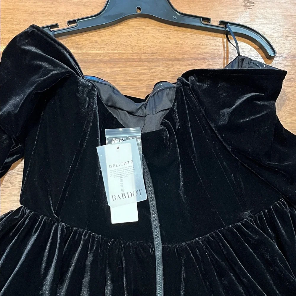 Bardot Black Velvet  Dress with crystal Details - Picture 7 of 11